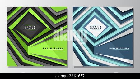 Vector square futuristic Covers, 2 layouts with polygonal design elements, abstract pattern and rhomb copy space for ad text, trendy cover templates w Stock Vector