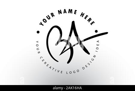 BA Handwritten Letters Logo Design with Circular Letter Pattern. Creative Handwritten Signature Logo Icon Vector Illustration. Stock Vector