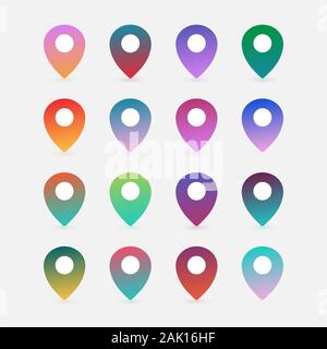 Set of colorful gradient map pointers Stock Vector