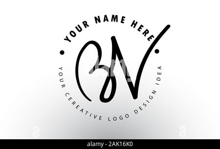 BV Handwritten Letters Logo Design with Circular Letter Pattern. Creative Handwritten Signature Logo Icon Vector Illustration. Stock Vector