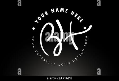 BH Handwritten Letters Logo Design with Circular Letter Pattern. Creative Handwritten Signature Logo Icon Vector Illustration. Stock Vector