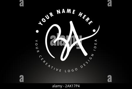 BA Handwritten Letters Logo Design with Circular Letter Pattern. Creative Handwritten Signature Logo Icon Vector Illustration. Stock Vector