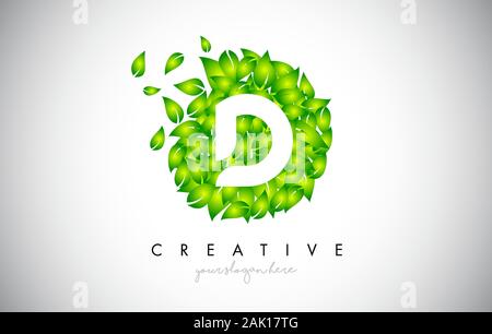 D Green Leaf Logo Design Eco Logo With Multiple Leafs Blowing in the Wind. Icon Vector Illustration. Stock Vector