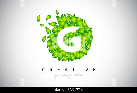 G Green Leaf Logo Design Eco Logo With Multiple Leafs Blowing in the Wind. Icon Vector Illustration. Stock Vector