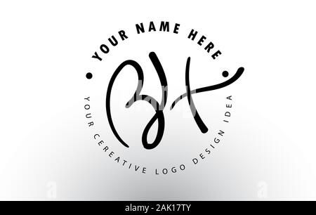 BH Handwritten Letters Logo Design with Circular Letter Pattern. Creative Handwritten Signature Logo Icon Vector Illustration. Stock Vector