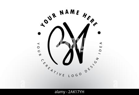 BV Handwritten Letters Logo Design with Circular Letter Pattern. Creative Handwritten Signature Logo Icon Vector Illustration. Stock Vector