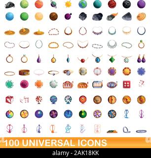 100 universal icons set. Cartoon illustration of 100 universal icons vector set isolated on white background Stock Vector