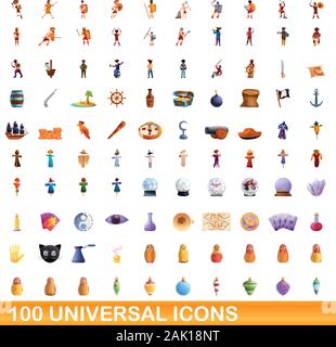 100 universal icons set. Cartoon illustration of 100 universal icons vector set isolated on white background Stock Vector