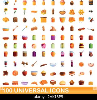100 universal icons set. Cartoon illustration of 100 universal icons vector set isolated on white background Stock Vector