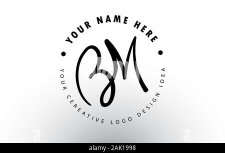 Handwritten letters Bm logo design with simple circle vector ...