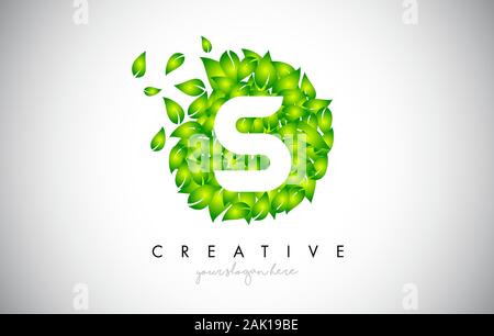 S Green Leaf Logo Design Eco Logo With Multiple Leafs Blowing in the Wind. Icon Vector Illustration. Stock Vector