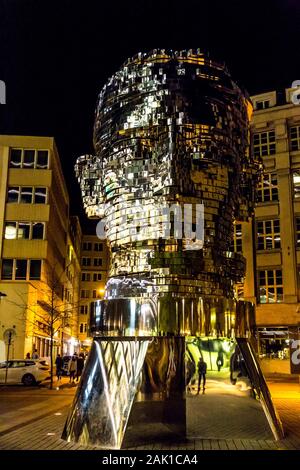 Prague, Czech Republic - October 25, 2019: The Head of Franz Kafka, also known as the Statue of Kafka. Outdoor sculpture by artist David Cerny, situat Stock Photo
