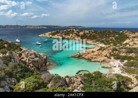 Turquoise water of Cala Napoletana, Caprera Island, Sardinia. Beautiful travel destination - The Maddalena Archipelago, best beaches in Europe Stock Photo
