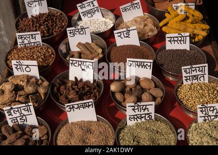 Display of spices in the Chandni Chowk market in the old city of Delhi Stock Photo