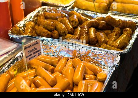 Thai sausages in the city market of Chiang Mai Stock Photo