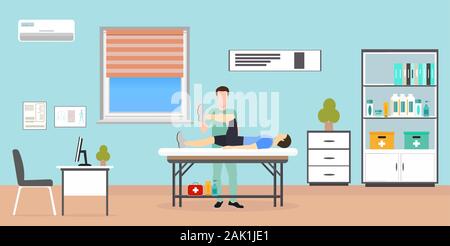 Vector of a man patient laying on the table being examined by therapist doctor Stock Vector