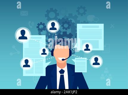 Vector of a customer service represenative with headset assisting clients Stock Vector