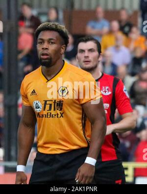 Seaview Stadium, Belfast, Northern Ireland. 01st Aug, 2019. UEFA Europa League Second Qualifying Round (Second Leg) Crusaders (red/black) v Wolves. Wolverhampton Wanderers player Adama Traore (37) in action. Stock Photo