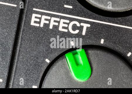 Macro close up view of vintage tape machine effect volume dial. Stock Photo