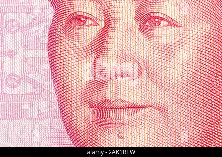 Close up face detail of Mao on the Chinese 100 Yuan currency note. Stock Photo