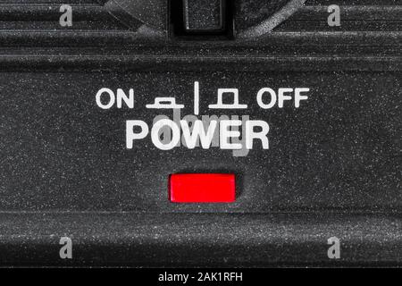 Power button on off close up macro detail. Stock Photo
