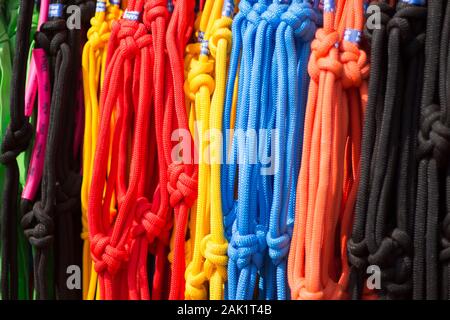 various color ropes hanged for sales Stock Photo