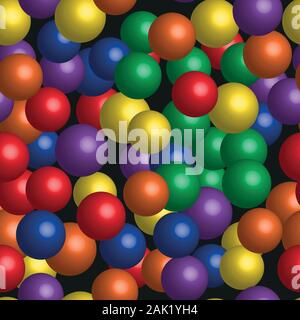 Rainbow Color Balls Seamless Pattern on Black Stock Vector