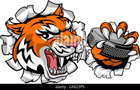 Tiger Ice Hockey Player Animal Sports Mascot Stock Vector