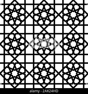 Seamless geometric ornament based on traditional arabic art. Muslim mosaic.Black and white lines.Great design for fabric,textile,cover,wrapping paper, Stock Vector