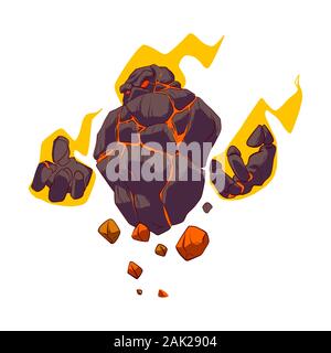 Colorful cartoon vector illustration of a fiery lava golem in flames Stock Vector