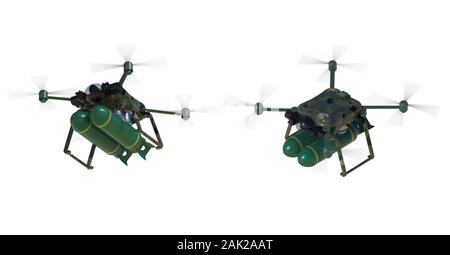 3d rendering military drones with missile isolated on white Stock Photo