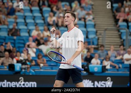 Sydney, Australia. 07th Jan, 2020. Joe Salisbury of Great Britain wins the doubles during the 2020 ATP Cup at the Ken Rosewall Arena, Sydney, Australia on 7 January 2020. Photo by Peter Dovgan. Credit: UK Sports Pics Ltd/Alamy Live News Stock Photo