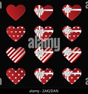 isolated red heart shaped bow for valentine's day Stock Vector