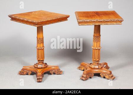 Brown color Wooden stylish two rectangular table on gray background Stock Photo