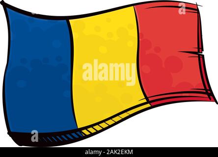 Painted Romania flag waving in wind Stock Vector