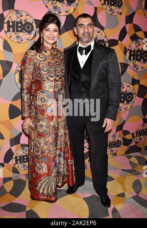 BEVERLY HILLS, CA - JANUARY 05: Pooja Batra (L) and Nawab Shah attend HBO's Official Golden Globes After Party at Circa 55 Restaurant on January 05, 2020 in Los Angeles, California. Stock Photo