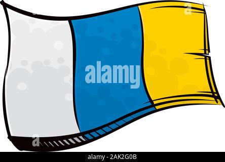 Painted Canary Islands flag waving in wind Stock Vector