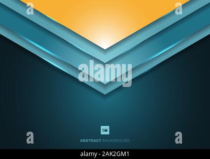 Abstract 3D blue angle arrow triangle shapes overlapping layers on dark background with space for your text. Vector illustration Stock Vector