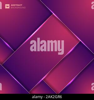 Abstract pink and purple color geometric overlap layer background with lighting. Vector illustration Stock Vector