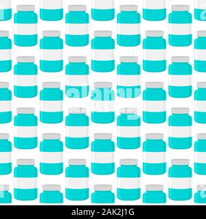 Illustration on theme big colored set different types of pills inside close jar. Pill pattern consisting of collection jars with quality control close Stock Vector