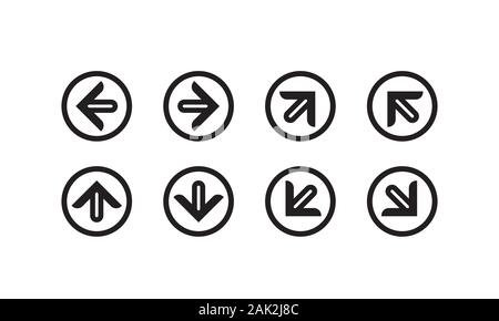 Arrow set with round border. Signs Direction Icon Set. Arrow symbol vector illustration. Stock Vector