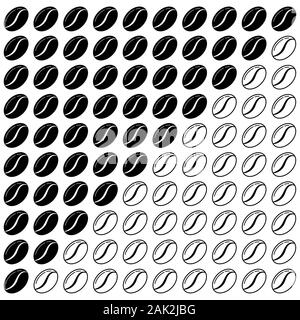 Coffee strength chart grains icon set with ten button in row isolated on white background. Stock Vector