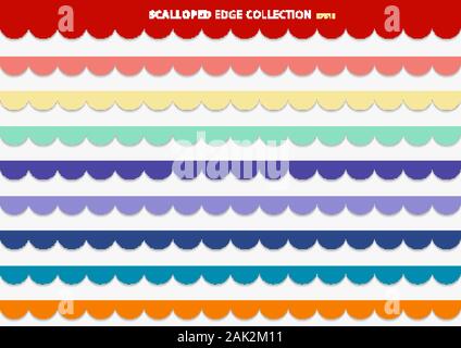 Set of colorful scallops stripes seamless repeat pattern geometric design on white background. Vector illustration Stock Vector