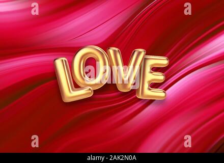 Gold Balloons Happy Valentines Day lettering on a red background flowing fluid. Concept for Valentine day greetings. Vector illustration EPS10 Stock Vector