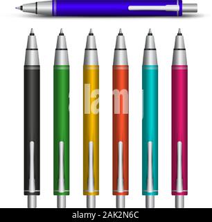 Colored realistic vector button pens. Any color you like. Stock Vector