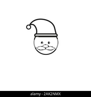 santa claus face beard moustache happy xmas christmas new year outline thin line vector icon black on white background Stock Vector