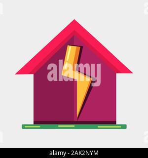 house with thunderbolt for house or property insurance symbol vector illustration Stock Vector