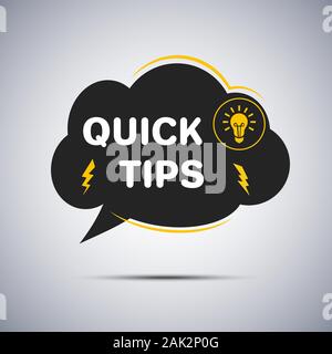 Quick Tips banner vector with light bulb and speech bubble isolated Stock Vector