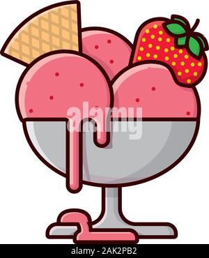 Bowl of icecream illustration for Strawberry Ice cream Day on January 15. Sweet food and dessert isolated color vector symbol. Stock Vector
