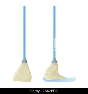 Cartoon swab stock vector illustration. Mop wipes a puddle. Cleaning services, household concept. Equipment for housework elements isolated on white Stock Vector